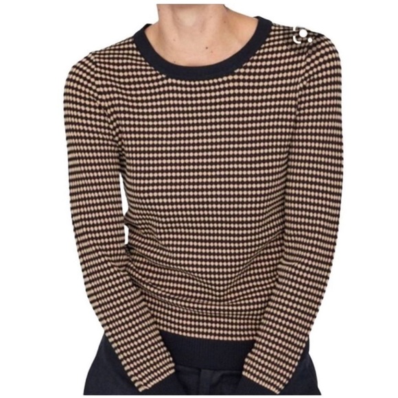 Zara Knit Long-sleeve Black Brown Red Geometric Sz Medium EUC - Picture 1 of 11